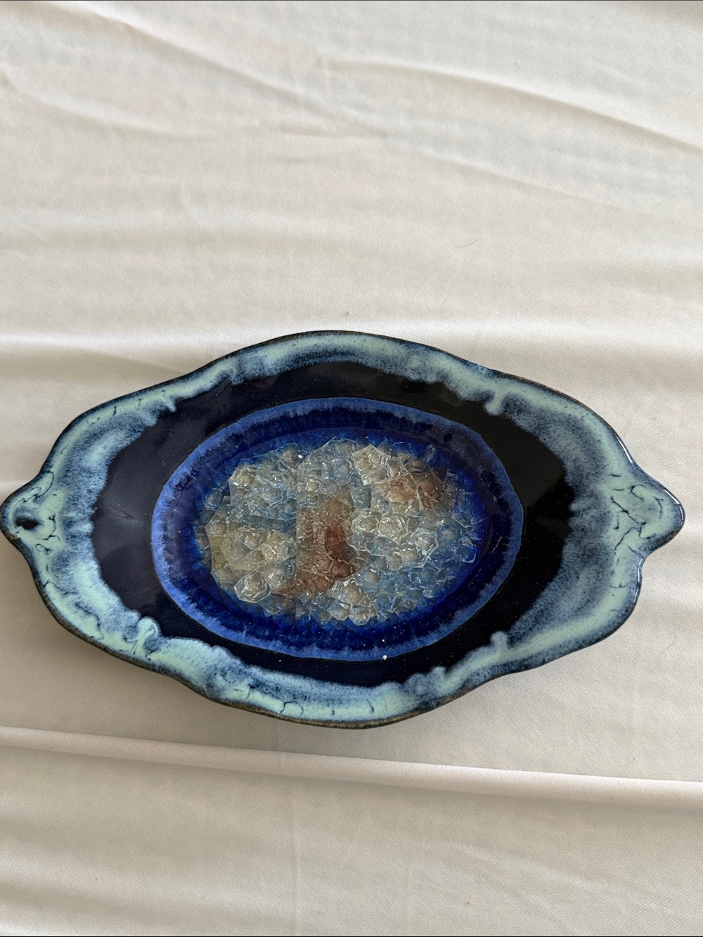 Blue Ceramic Geode Decorative Bowl